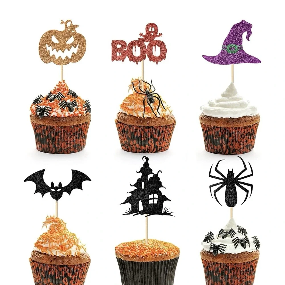 36 pcs Halloween Ghost Boo Glitter Cupcake Muffin Toppers Halloween Party New